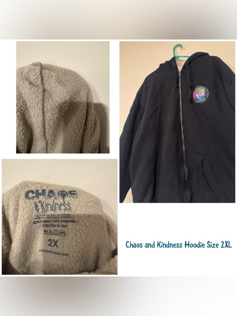 Black Zip-Up Hoodie with Sherpa Lining
